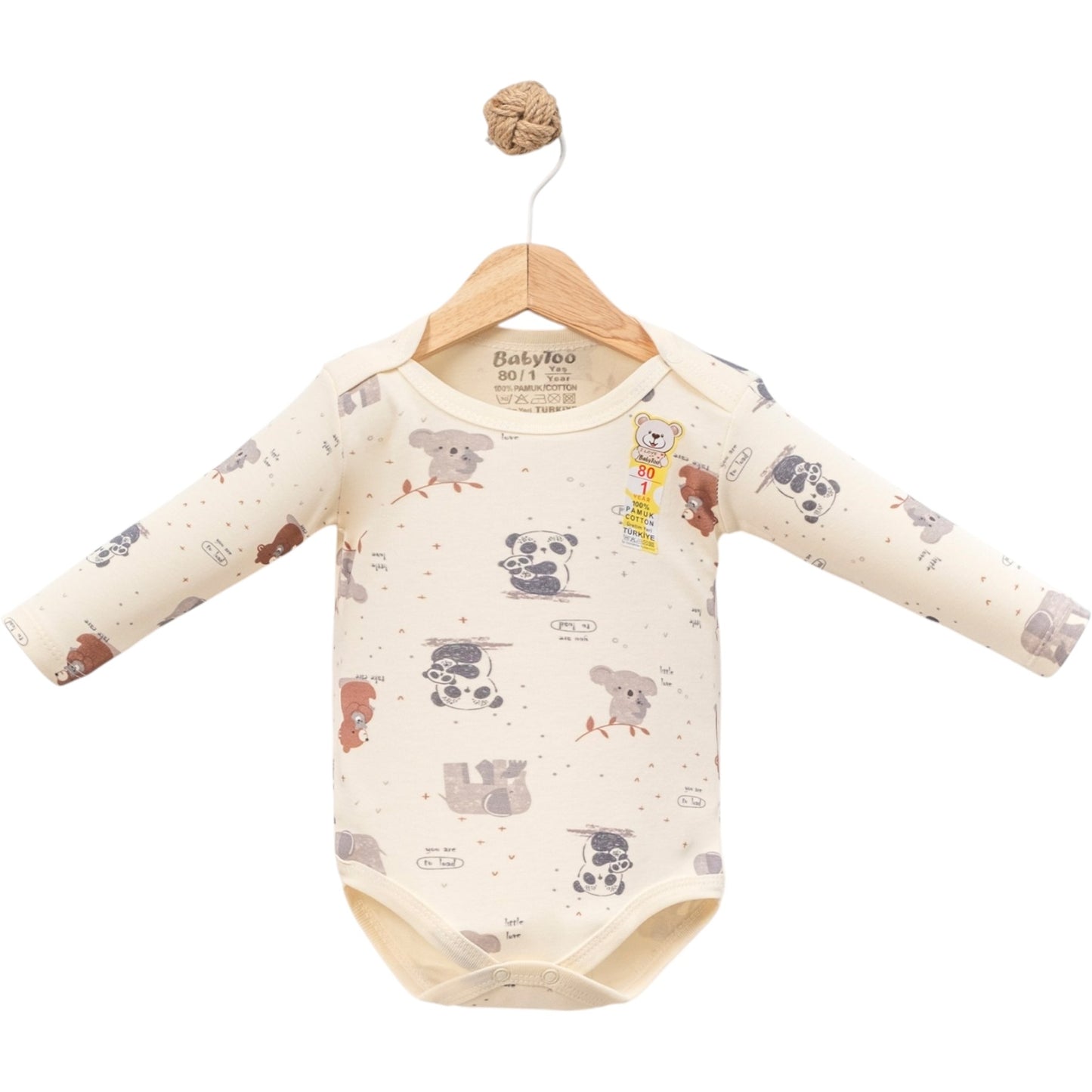 1-9 Ay Unisex Hayvan Desenli Uzun Kollu Badi