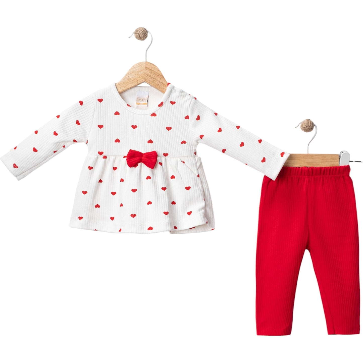 6-12 Ay Kız Kalpli Büzgülü Kırmızı Takım