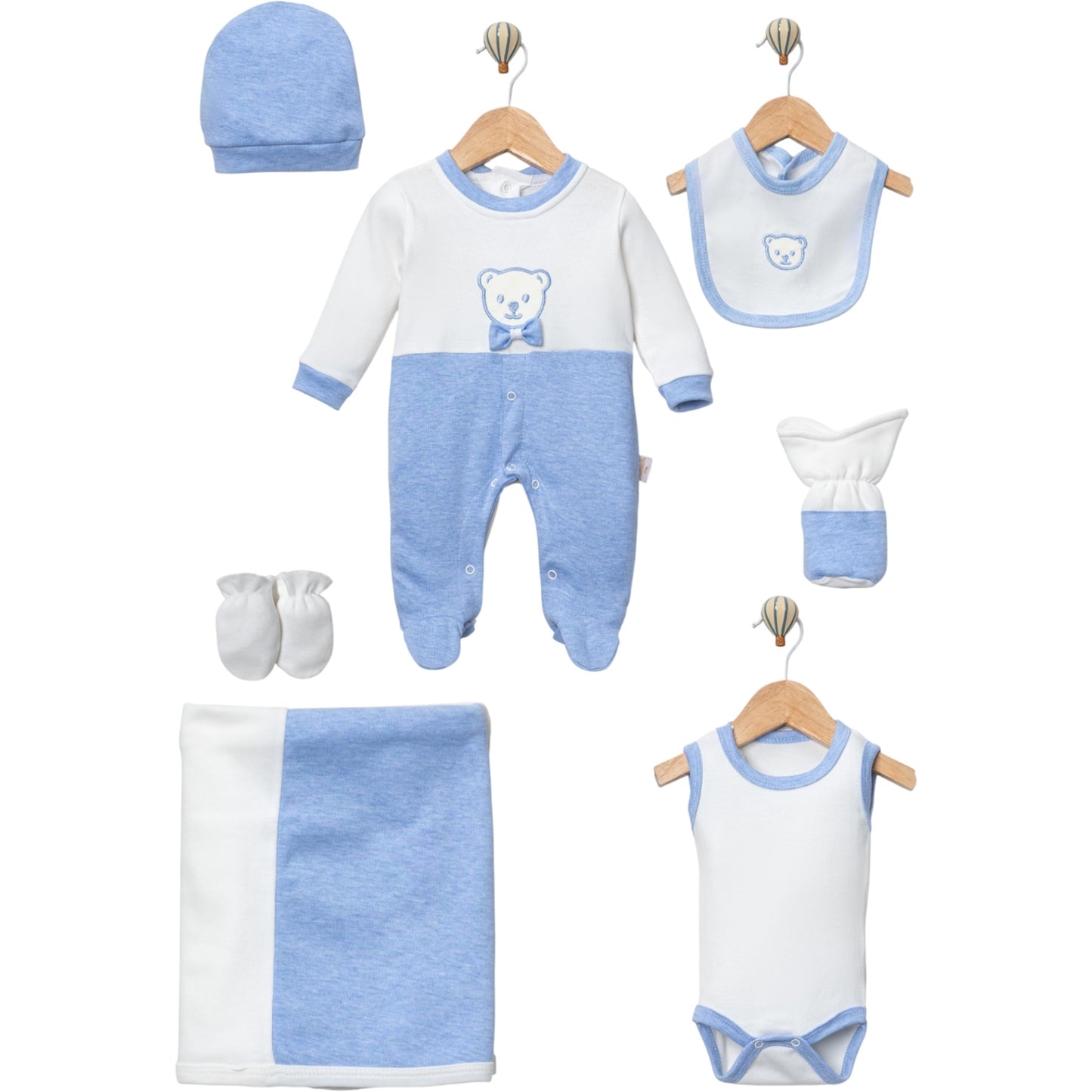 1 Ay Erkek Ayı Nakışlı 7'li İndigo Zıbın Seti