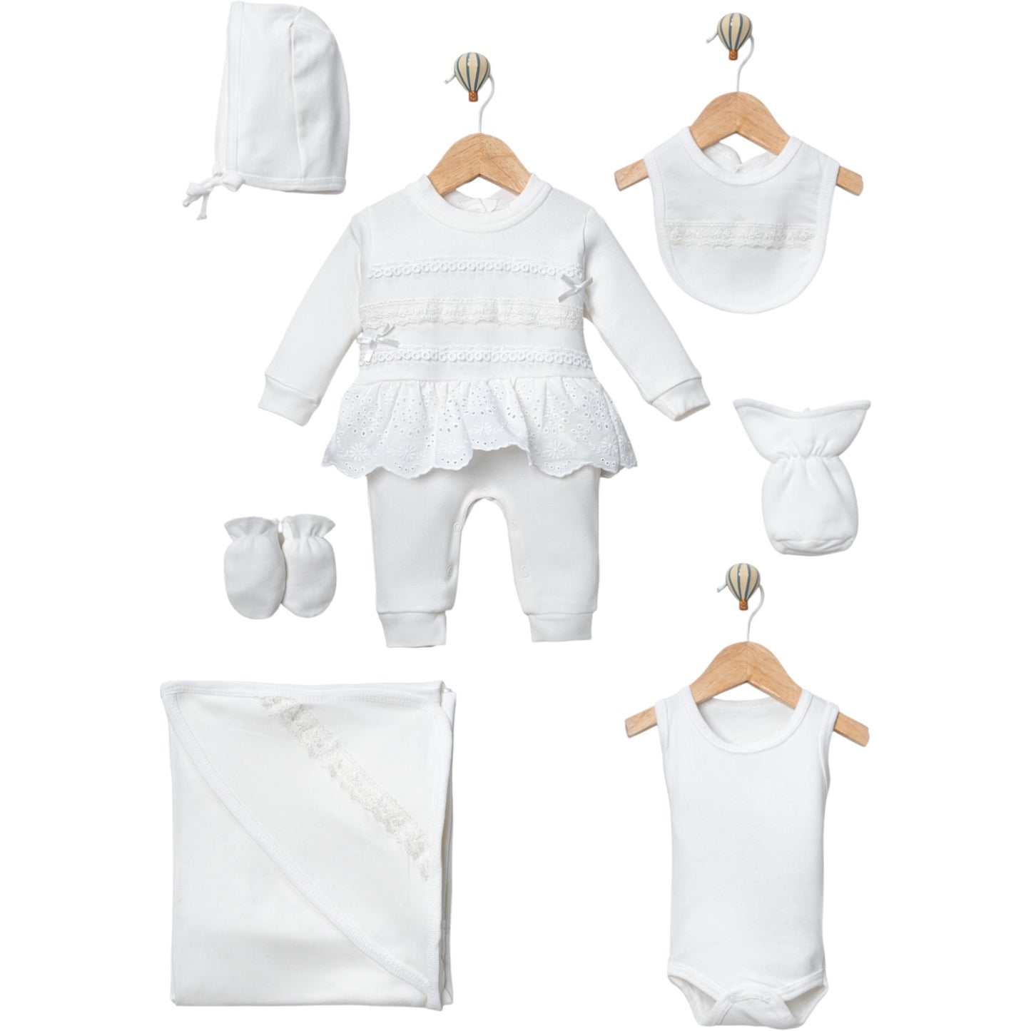 1 Ay Kız Brode Etekli Dantelli 7'li Set