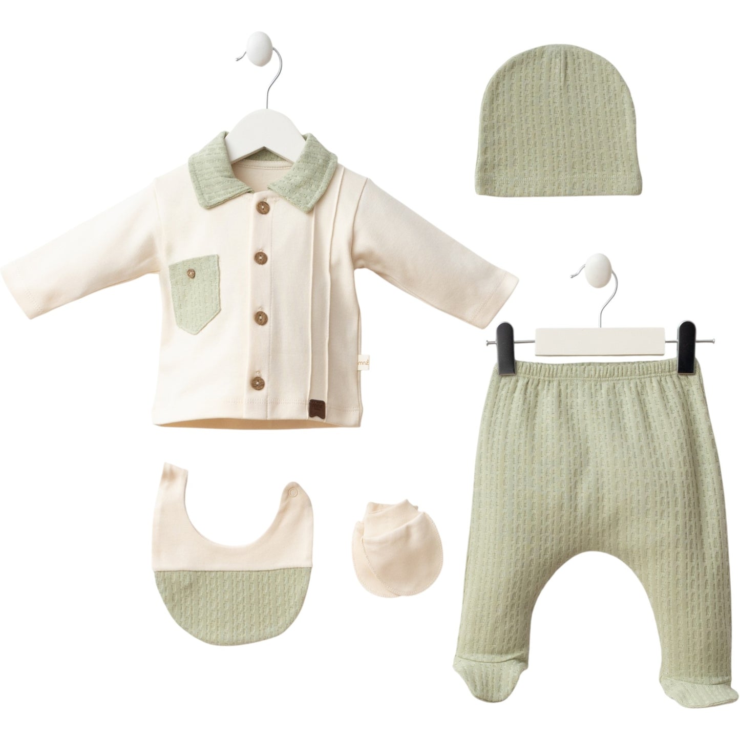 1-3 Ay Erkek Cep Detaylı 5'li Yeşil Zıbın Seti