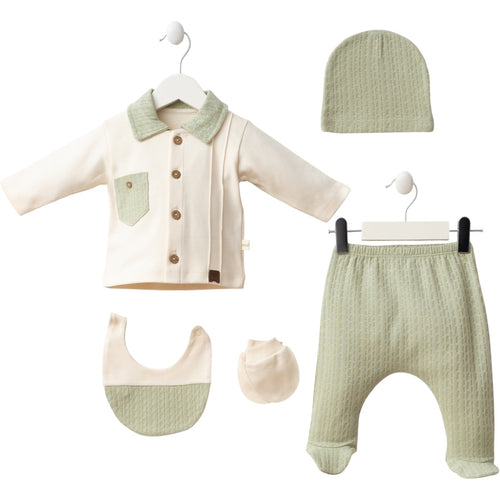 1-3 Ay Erkek Cep Detaylı 5'li Yeşil Zıbın Seti