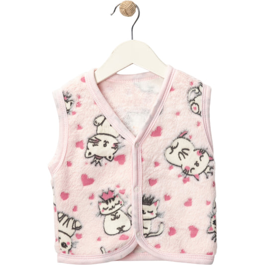 6-18 Ay Kız Pembe Kedili Yelek