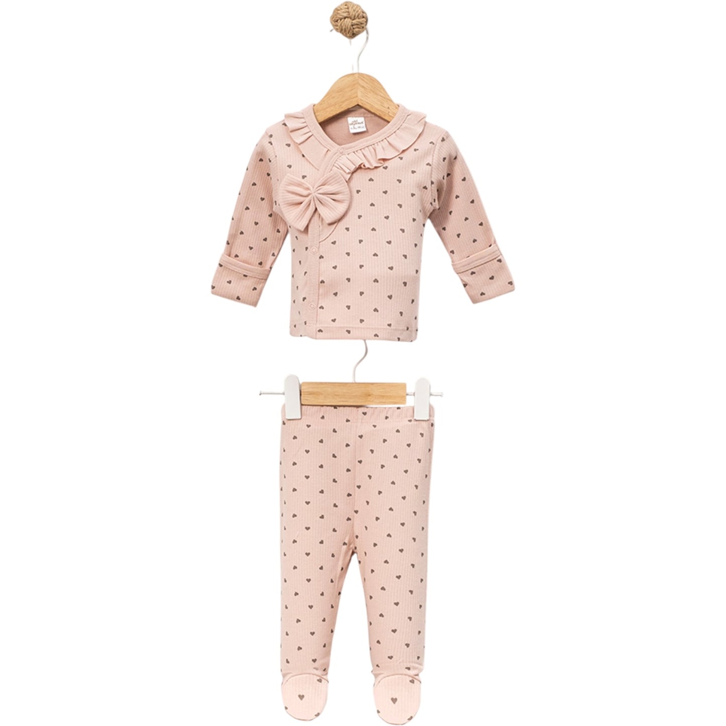 0-3 Ay Kız Kalpli Fırfırlı Şapkalı Zıbın Seti