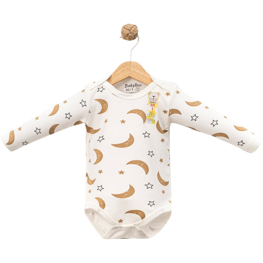 1-9 Ay  Unisex Ay Yıldız Desenli Uzun Kollu Badi