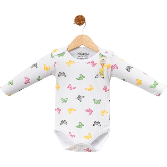 1-9 Ay Kız Kelebek Desenli Uzun Kollu Badi